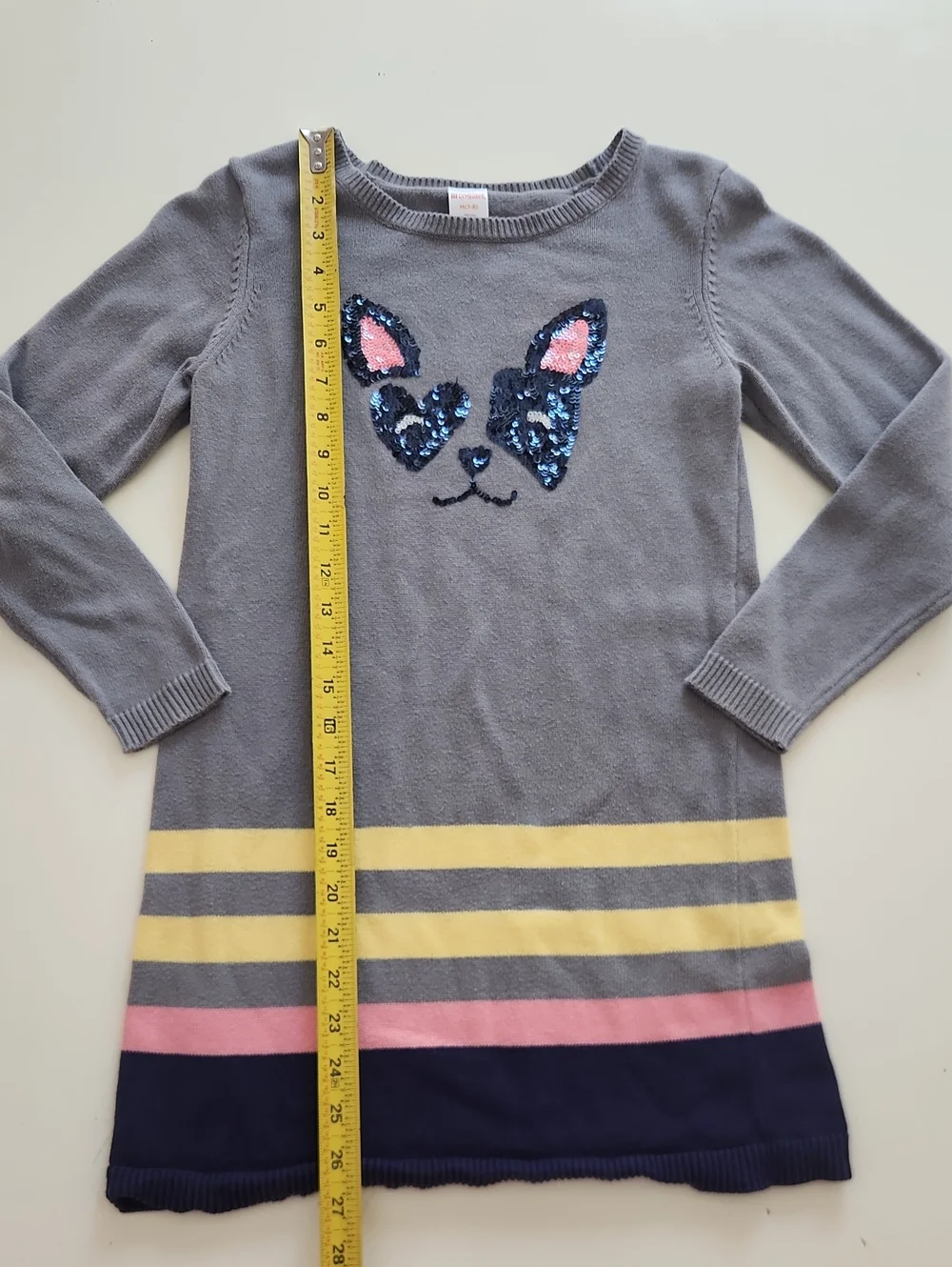 Gymboree Gray Dog Frenchie Knit Sweater Dress Medium 7 8